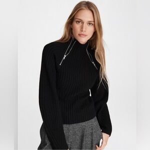 rag & bone Black Ribbed zip mock neck wool Sweater size M